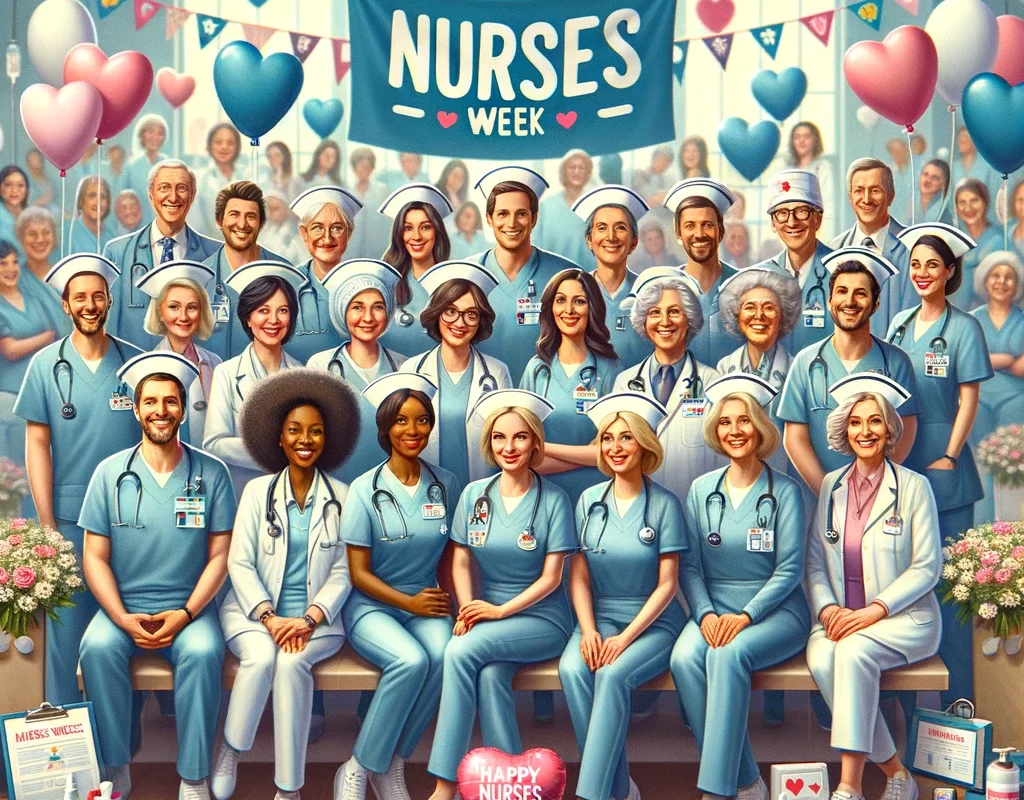 An image celebrating Nurses Week, designed for your blog post. This image captures the spirit of gratitude and respect for nurses, showcasing their dedication and the essential role they play in healthcare.